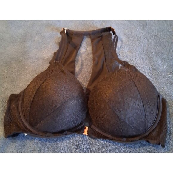 PINK Victorias Secret Bra Date Push Up Lace Front Closure Black 36D racerback - Picture 1 of 5